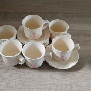 Pfaltzgraff TEA ROSE Set of 6 Cup & Saucer Sets Scalloped Stoneware USA